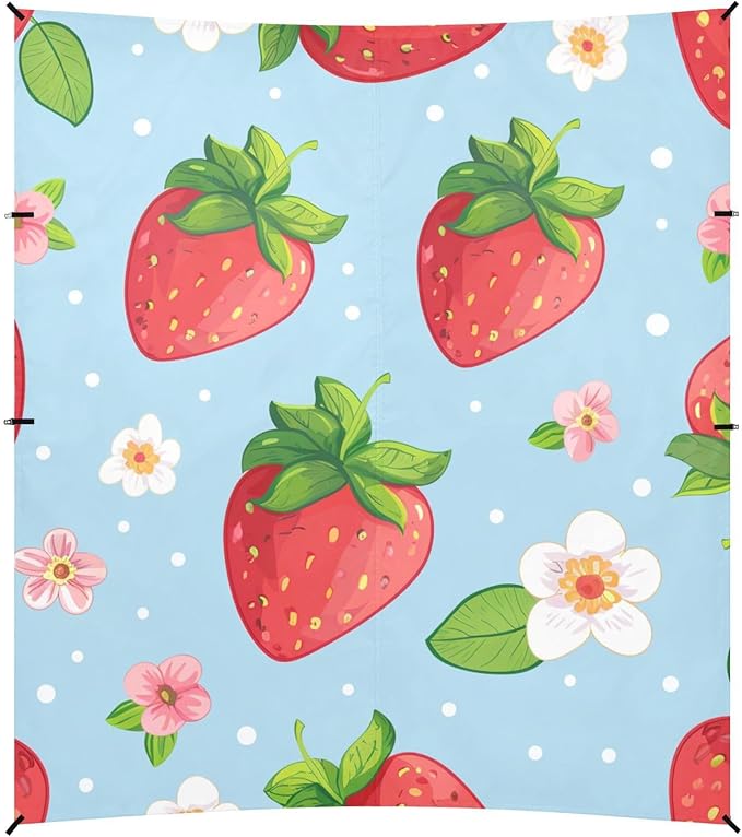 ALAZA Funny Strawberry Green Leaves Flowers on Light Blue Beach Tent Sun Shelter Portable Canopy Sunshade for Outdoor Camping Picnics Backyard Fun 10x9 ft