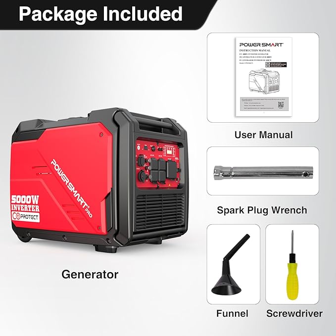 PowerSmart 5000W Portable Inverter Generator Gas Powered Quiet with Electric Start &amp CO Alarm 223cc Engine Eco-Mode Small Generator for Home Backup Camping and RV Ready