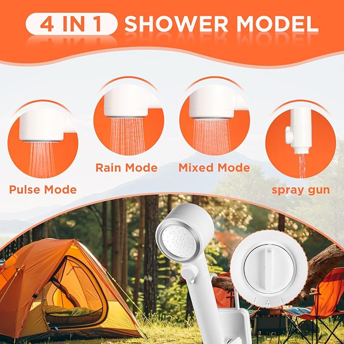 Portable Camping Shower Outdoor Camp Shower PumpUpgrade Rechargeable Electric Shower Pump with Intelligent Digital Display Multiple Spray Modes for Camping Hiking TravelingRV