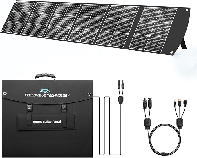 Ecosonique 300W Portable Solar Panel for Most Power Stations Foldable &amp Lightweight Solar Suitcase with Kickstands 40V MC4 &amp Multi-Output for Solar Generators RVs Camping and Outdoor Use