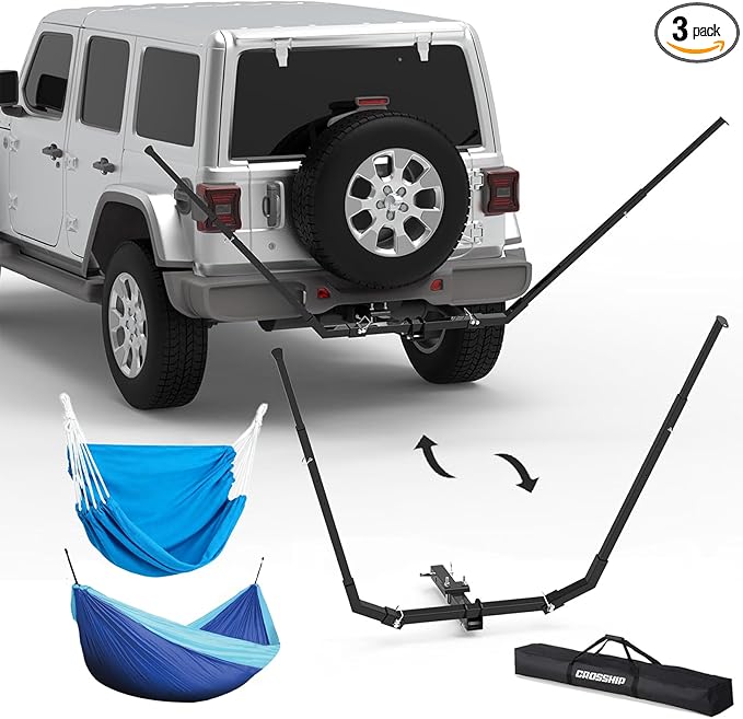 Hitch Mount Hammock &amp Chair Stand - Fits 2in Hitch Receiver - Includes Parachute Nylon Hammock Hammock Chair &amp Storage Bag - for Camping Outdoor Travel (350lbs Weight Capacity)