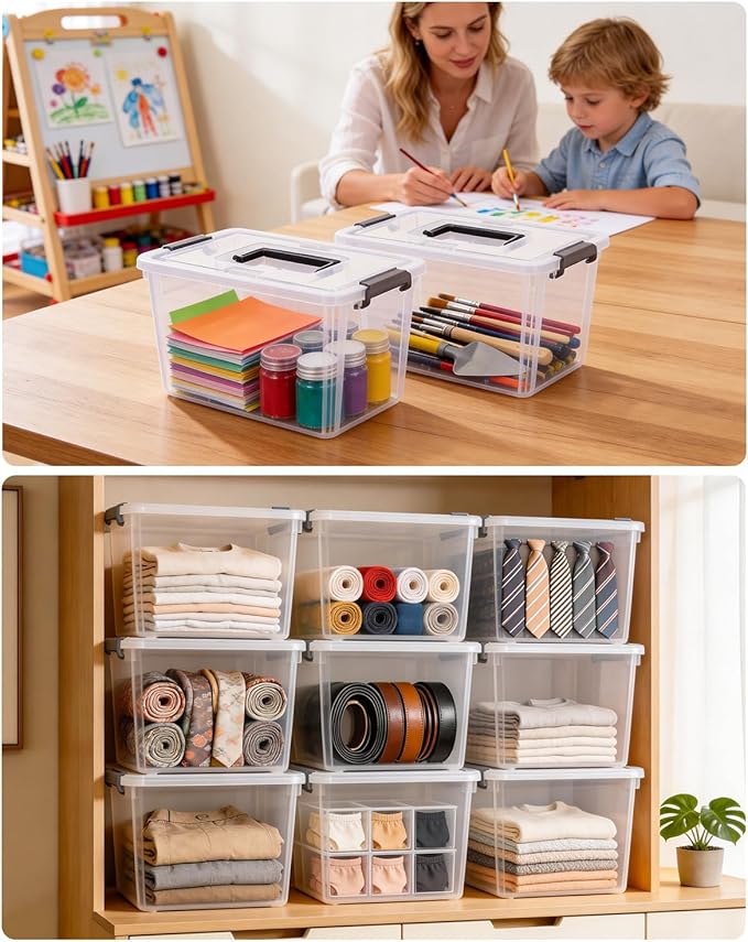 ITYLIFE CITYLIFE Citylife 4 Packs Plastic Storage Bins with Latching Lids Clear Storage Box with handle Stackable Storage Containers for Organizing Toys Crafts Legos Tools