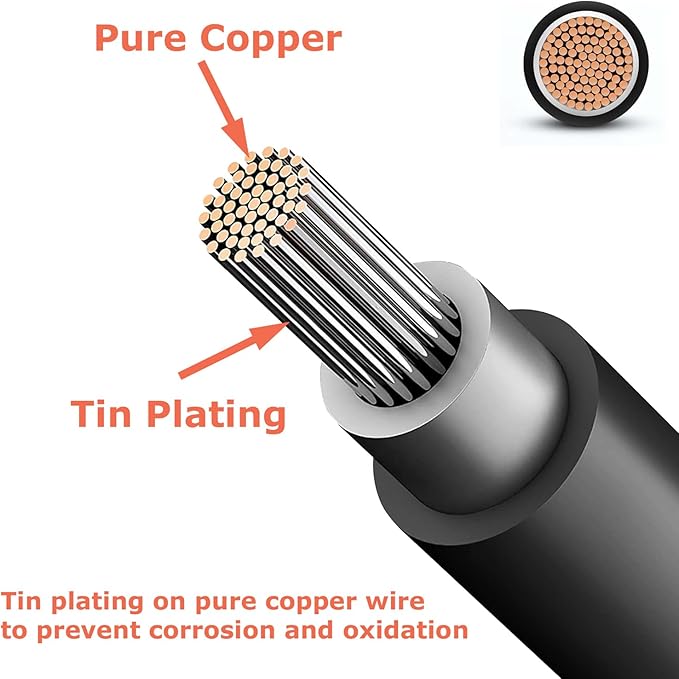 Tektrum UV-Resistant 50ft Long Double Layer PV Extension Cable with M/F Solar Connectors for Outdoor Solar Panel (Set of 2)