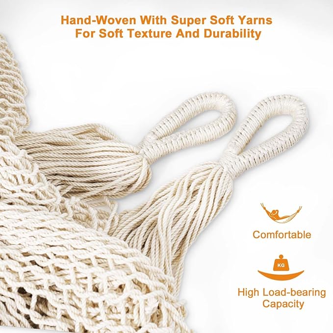Lazy Daze Hammocks Handwoven Mayan Hammock 10.5 FT Soft Rope Double Hammocks Portable Outdoor Hammock with Carry Bag 2 Straps &amp Carabiners for Patio Outside 550 lbs Weight Capacity Natural