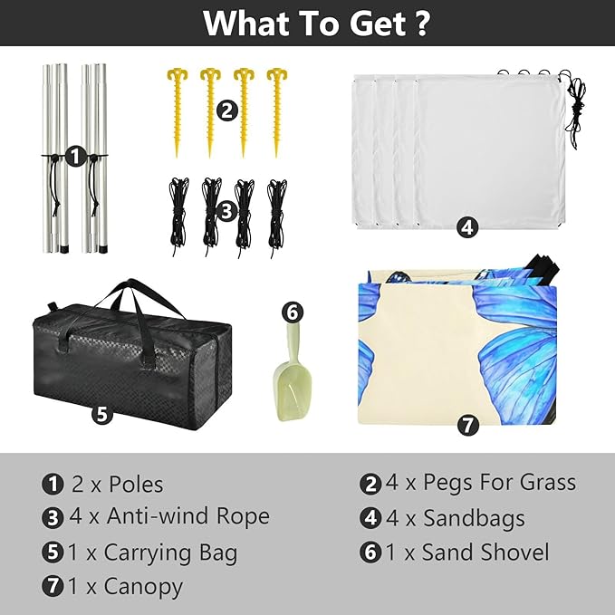 Beach Canopy with Windproof Ropes &amp Sandbags Beach Tent Sun Shade Sun Shelter for Camping Trips Fishing Backyard Fun or Picnics Butterfly