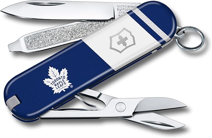 Victorinox Classic SD Swiss Army Knife – Compact 7 Function Swiss Made Pocket Knife with Small Blade Screwdriver and Key Ring – Toronto Maple Leafs