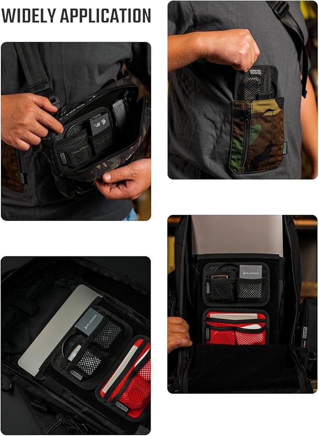 TACTICAL_GEEK TCM3 Mini EDC Organizer Board Backpack Accessories with Open Pocket &amp Mesh Pocket Utility Admin Bag Insert Panel Hook and Loop Modular Organizer for Daily Carry(Black)