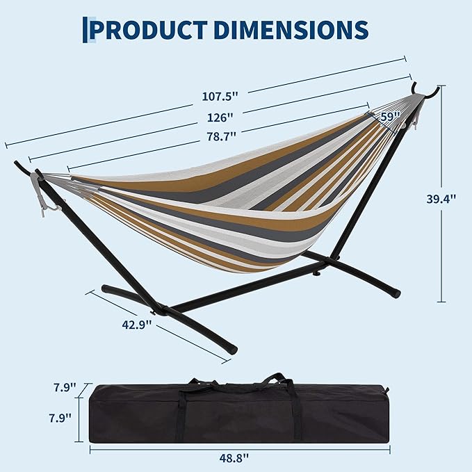 TrailBlaze Heavy Duty Double Hammock with Steel Stand - Portable 2 Person Hammock for Outdoor Patio Garden Backyard or Camping - Space-Saving Comfortable &amp Durable 450 lbs Capacity - Coffee