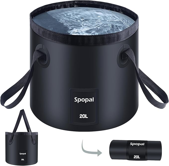 Portable Shower with Extra Collapsible Bucket &amp Handle 20L for Camping Shower Black-3