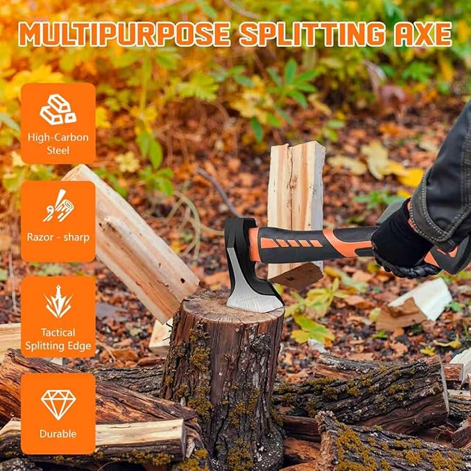 Wood Splitting Maul 15 - 2.25 lb. Splitter Maul Firewood Camp Axe Shock Absorbing Anti-Slip Handle - Splits Wood Better Than Camp Axe or Hatchet - Kindling Splitter