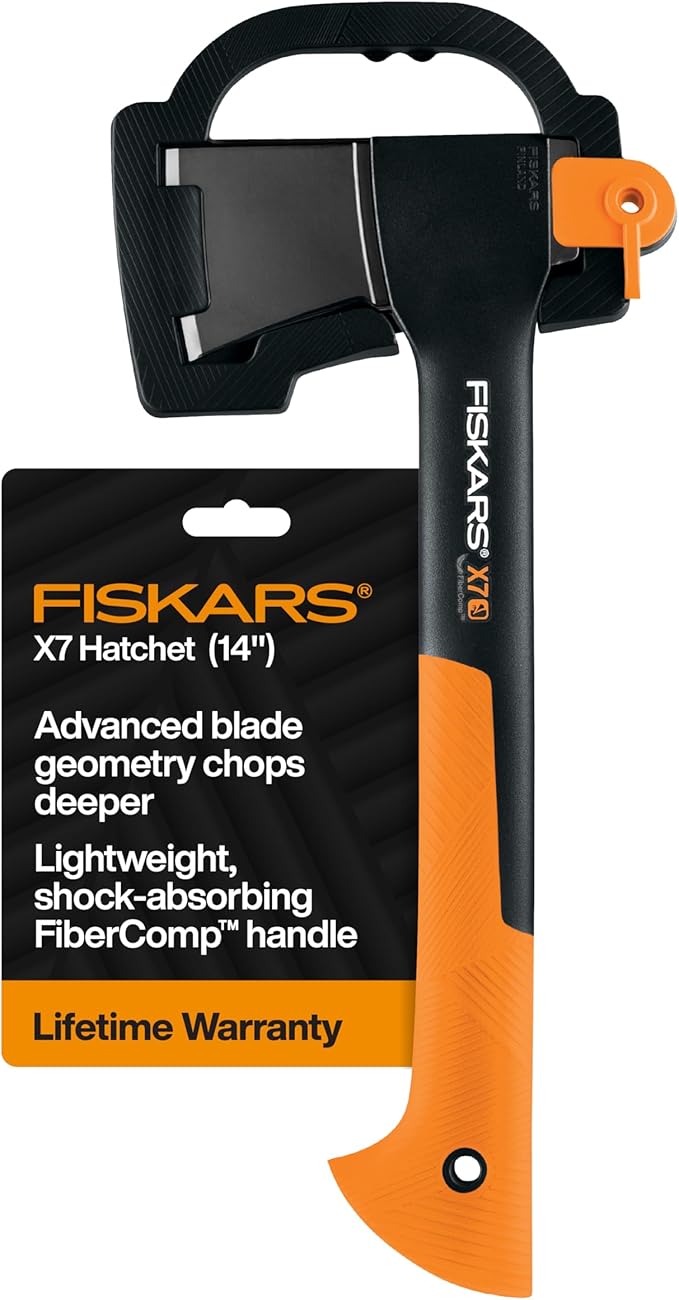 Fiskars X7 Small 14 Hatchet Axe with Sheath for Chopping Wood Kindling for Campfires Outdoors &amp Camping Insert-Molded Forged Steel Head Low-Friction Blade Shock Absorbing Handle &amp Non-Sli