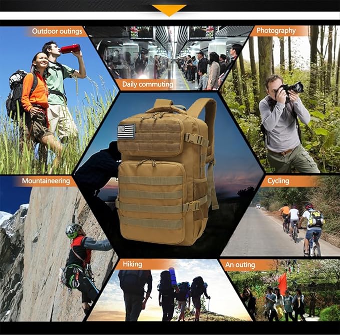 35L Military Tactical Backpacks Molle Army Assault Pack 3 Day Bug Out Bag Hiking Treeking Rucksack (Mud Color)