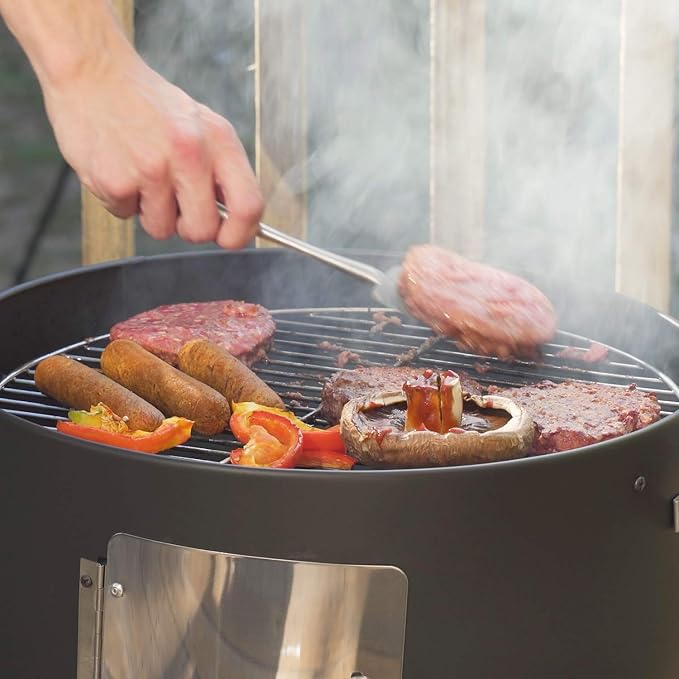 Realcook Vertical 17 Inch Steel Charcoal Smoker Heavy Duty Round BBQ Grill for Outdoor Cooking Black
