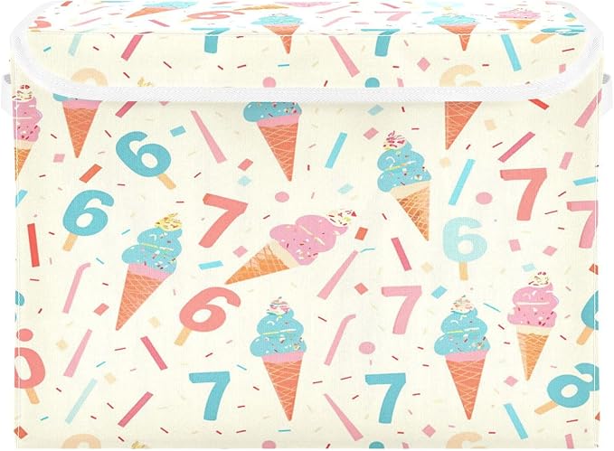 Storage Bins With Lid Stackable Fabric Closet Organizer Clothing Storage Large Boxes For Closet Shelves Bedroom Beige Ice Cream Drip 67