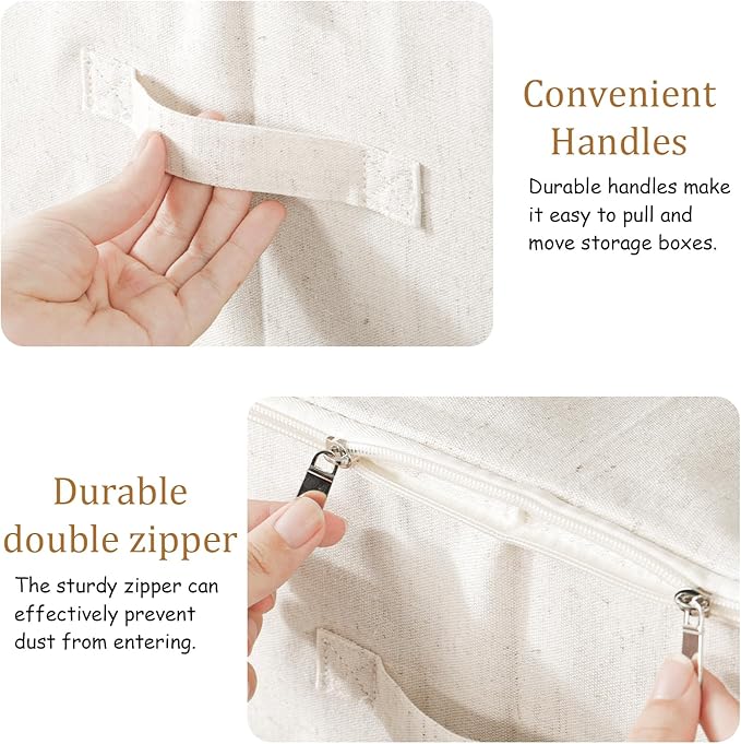 Underbed Storage Cube Closet Organizer with Lid Foldable Home Container Bags for Organizing Clothes Shoes Blankets Pillows 15.7x11.8x7.8Inches Beige 2 Pack