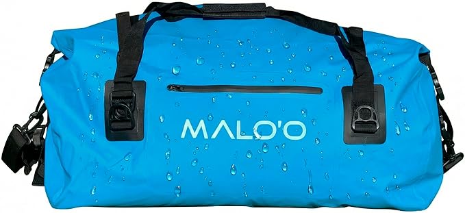 Malo’o Waterproof Dry Duffel Heavy-Duty Roll Top Waterproof Gear Bag with Shoulder Strap &amp Molle Loops Marine Duffel for Kayaking Boating Camping Beach &amp Travel Blue 60L