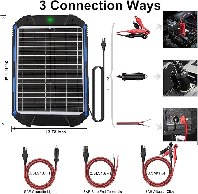 SUNER POWER 25W 12V Solar Battery Trickle Charger &amp Maintainer PRO Built-in Intelligent MPPT Controller Waterproof 12 Volt 25 Watt Solar Panel Charging Kits for Car Marine RV Trailer Boat Automo