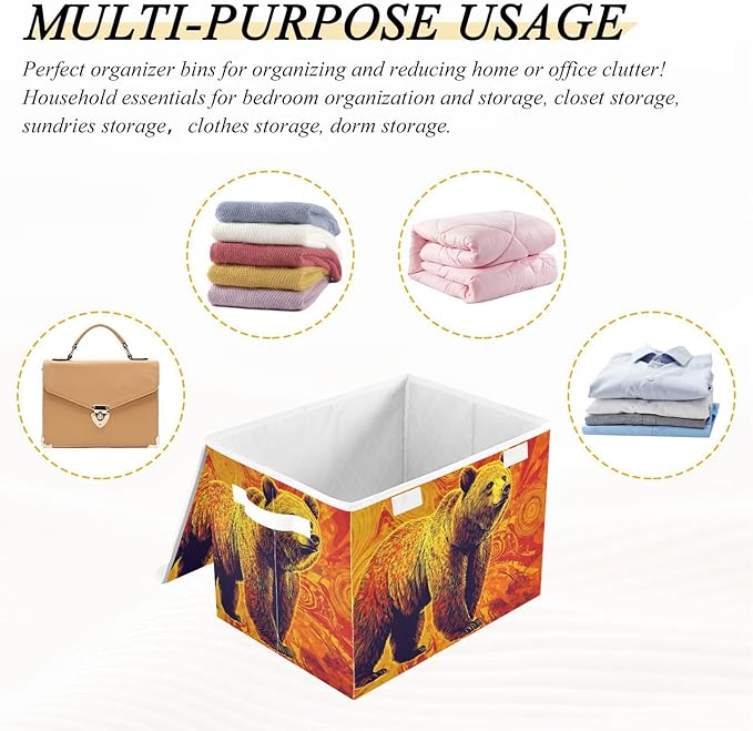 Storage Cube with Lid Surreal Bear Print 16.5×12.6×11.8 IN Collapsible Large Capacity Foldable Storage Basket Bin Organizer