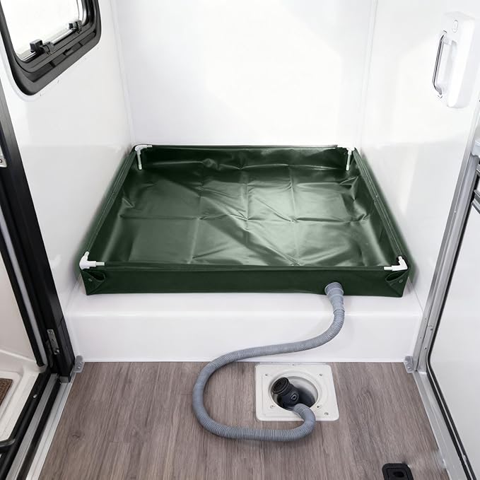 Fabater Portable Shower Pan 31.5x31.5x3.9in Foldable Shower Base &amp Basin Floor with Detachable Drain Pipe Showering Tray for Camping RV Beach