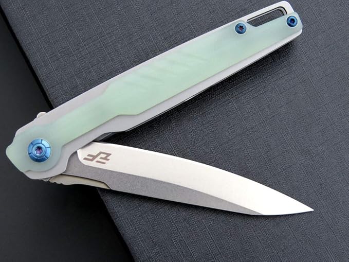 Eafengrow EF942 EDC Folding Knife D2 Steel Blade Titanium Plating &amp G10 HandlePocket Clip with Frame Lock EDC Pocket Flipper Knife for Camping Hiking Survival Outdoor(Jade)