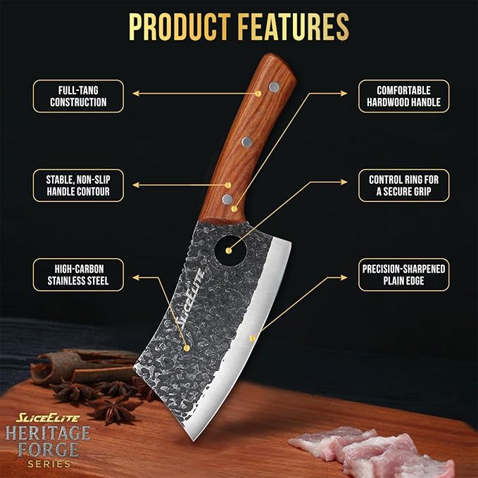 SliceElite 2PCS Hand-Forged Butcher Knife Set | Cleaver &amp Viking Knives for Meat Cutting | Professional Chef Knife Gift Box Perfect BBQ Tool for Men