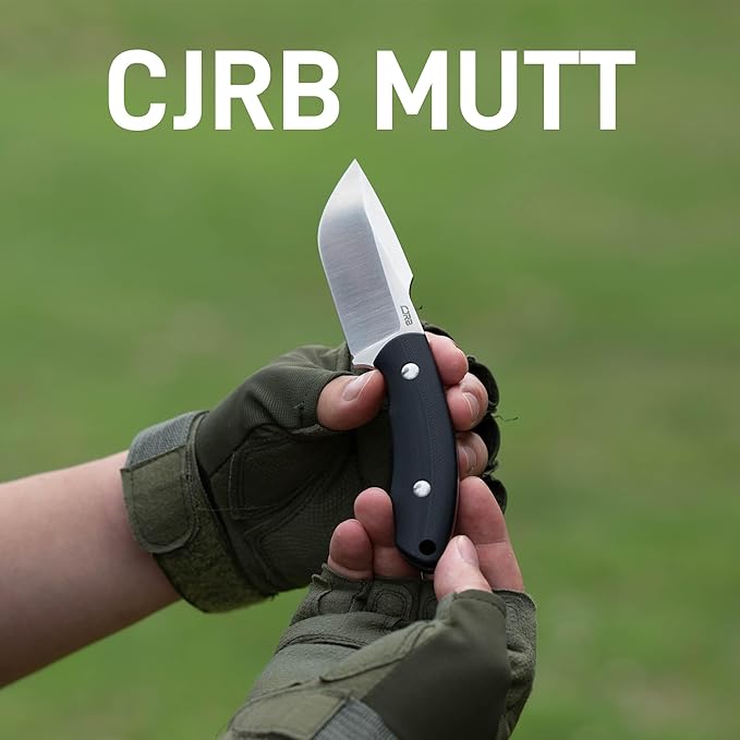 CJRB Mutt Fixed Blade Knife with Sheath 3.18 AR-RPM9 Steel Blade EDC Fixed Blade Camping Knife with G10 Handle Small Bushcraft Survival Hunting Knives for Men Women J1958 Black