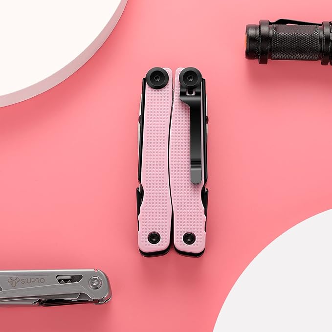 SIUPRO Multitool Pocket Knife for Men Women Tactical Multi Tool with Pliers Saw Screwdriver All Self-Locking Survival Gear With Clip and Pouch for Camping Gifts Idea Pink