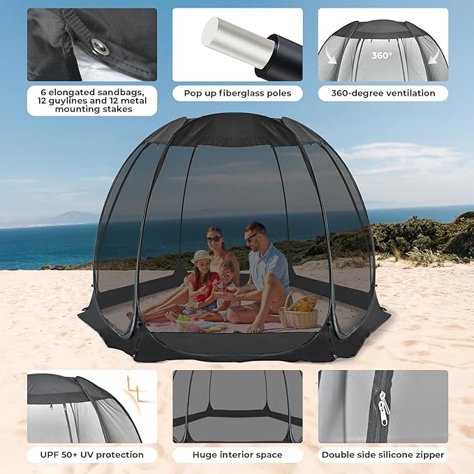 Alvantor Pop Up Screen House Gazebo with Mosquito Netting Instant UV Resistant Sun Shelter for Patio &amp Backyard Portable Canopy Tent for 2-10 Person