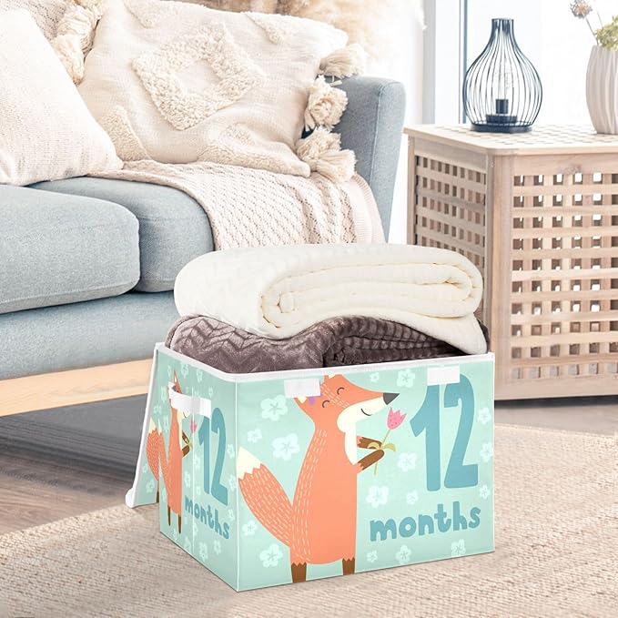 12_months Storage Bins with Lid Foldable Square Storage Container with Lid for School Supply Home Decor