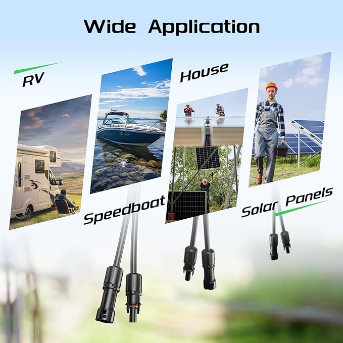 Bateria Power 30 Feet 8AWG Solar Panel Extension Cable 10mm² Twin Wire Conductor Parallel Solar Wire Adapter Kit with Waterproof Female &amp Male Solar Connectors for RV Marine Photovoltaic System