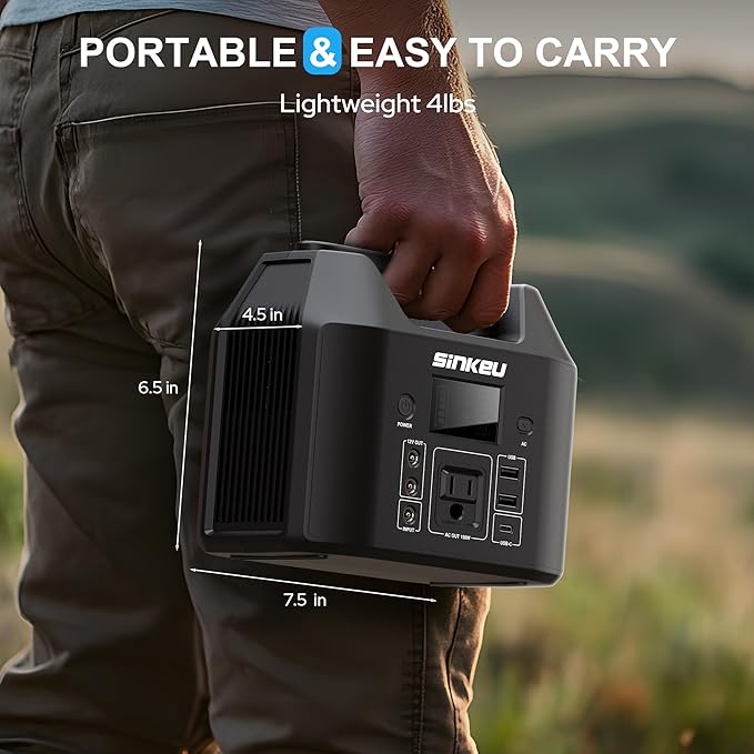 SinKeu Portable Power Station 122.8Wh LiFePO4 Battery Solar Generator for Home Use 150W Power Bank with AC Outlet for Camping RV Emergency Backup