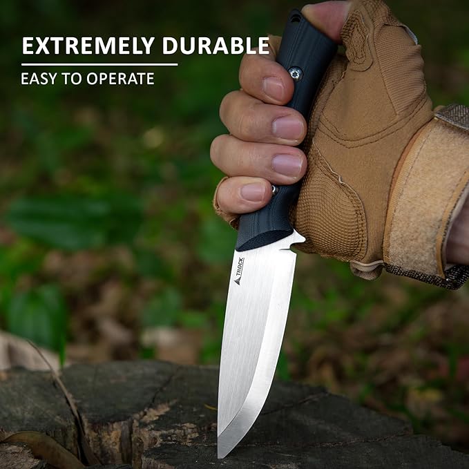 Fixed Blade Knife 3.94” Drop Point 9cr18mov Blade Camping Hunting Hiking Knife for Men Women G10 Handle with Sheath and Clip Outdoor Daily Use EDC