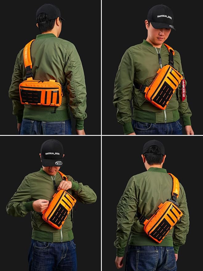 TACTICAL_GEEK Crossbody Shoulder Bag Multipurpose Daypack Chest Backpack Casual Sling Bag for Men &amp Women (L3C-Orange)