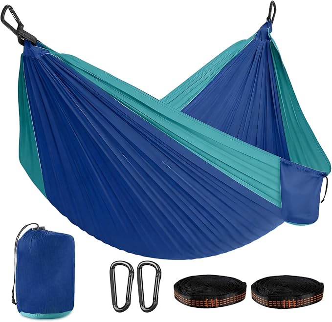 Durable Camping Hammock – 500lbs Portable Hammock Nylon Camping Hammock Chair - Double with Tree Straps - Portable for Travel Backpacking Hiking Outdoors Camping Gear