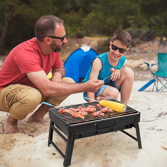 Uten Charcoal Grill BBQ Grill Folding Portable Lightweight smoker Grill Barbecue Grill Small desk Tabletop Outdoor Grill for Camping Picnics Garden Beach Party 17''x11.6''x 2.6''