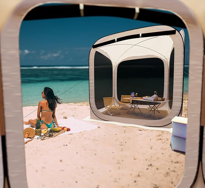 HOOYEAH Pop-up Tent Screenhouse Portable Screened Tent Camping Canopy Foldable Instant Screen Room Outdoor Gazebo with Mosquito Net for Patio Backyard Garden and Outdoor Activities 6x6