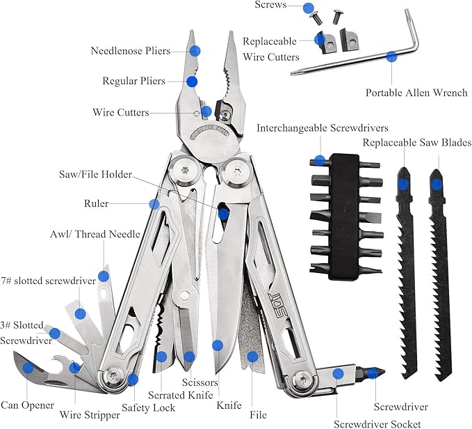 SQT2045 20-in-1 Multitool Foldable &amp Self-Locking Professional Tool for DIY Home Repairs &amp Outdoor Camping Must-Have Gifts for Men Compact &amp Durable-