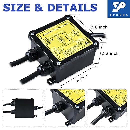AC120V 15Amp Automatic Transfer Switch ATS Auto Transfer Switch with Core Wires and NEMA 5-15P