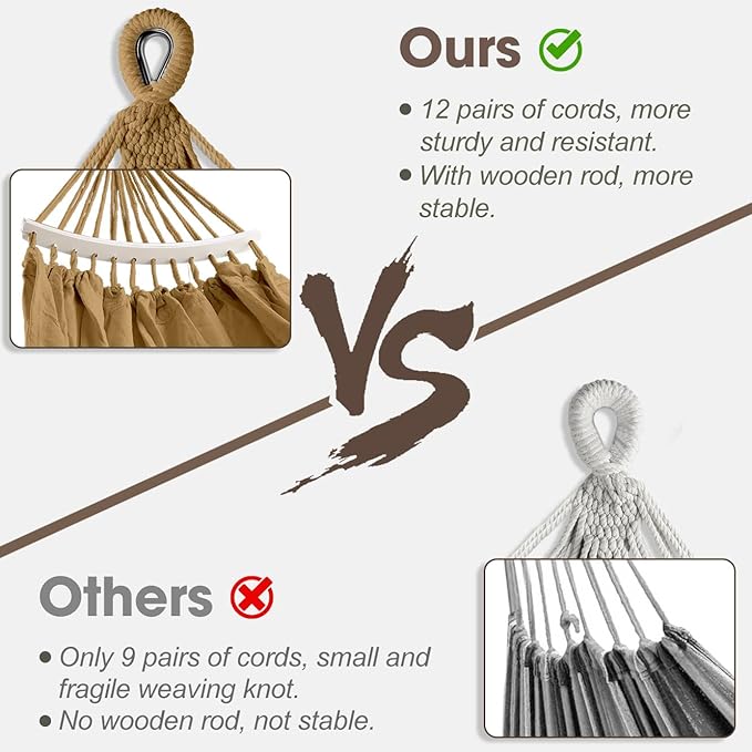MOSFiATA Backyard Hammock with Tassels Max 500lbs Canvas Fabric Bohemian Style with Thickened Rope and Carry Bag for Outdoor Garden Patio Wedding Decor (Khaki)