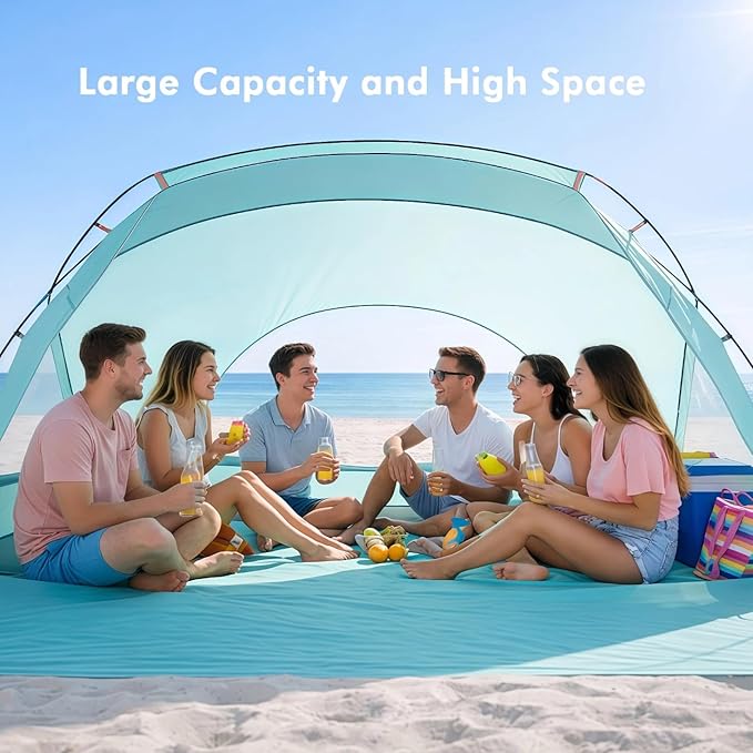Beach Tent Portable Sun Shelter for 2/3/4/6-8 Person with UPF 50+ UV Protection Easy Setup Waterproof Beach Shade Canopy Cabana for Family Outdoor and Picnics Fishing with Carrying Bag