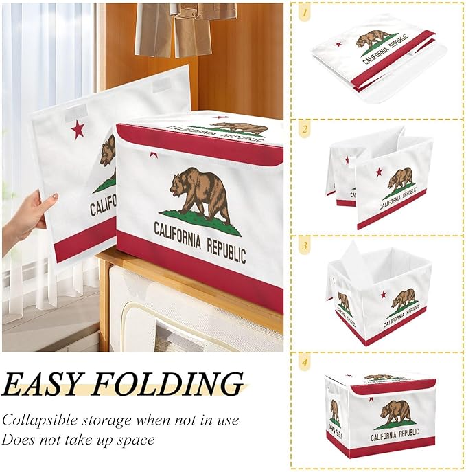 California State Flag Storage Bins with Lid Collapsible Storage Baskets Lids for Storage for Office Supplies Office