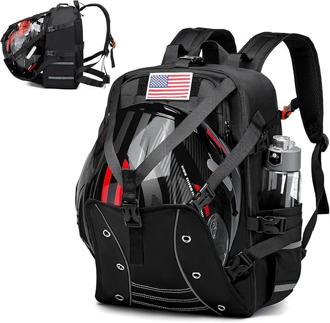 Motorcycle Backpack Helmet Bags Large Capacity Waterproof Helmet Backpack for Men Motorcycle Accessories Storage Cycling Bag(Black)