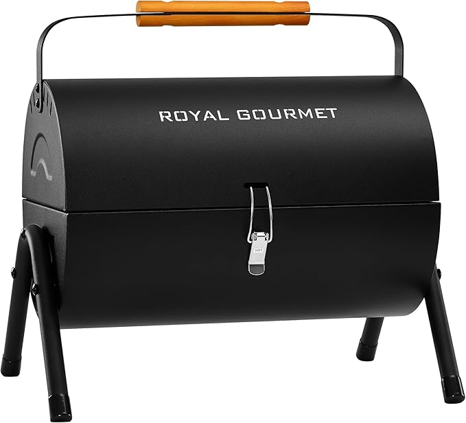 Royal Gourmet CC1015W Portable Charcoal Grill 147 sq. in. Cooking Grid Wooden Handle Tabletop BBQ Grill for Outdoor Barbecue Camping Picnic Backyard Patio Black
