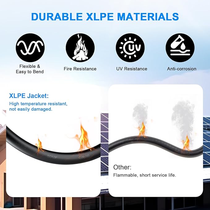 10AWG Solar Wire 6mm² 2 Pack 200FT Red &amp Black Solar Panel Cable 84 Strands Tinned Copper XLPE Insulated Outdoor Wire for PV Systems Inverter Battery RV Car Boat – Fire &amp UV Resistant