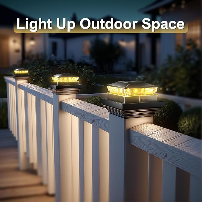 Solar Post Cap Light 8 Packs Waterproof Solar Powered Fence Light 4x4 IP65 Black Outdoor Post Solar Lights for Deck Garden &amp Patio Lights for 3.5x3.54x45x5 Wood &amp Vinyl Posts Warm White Li