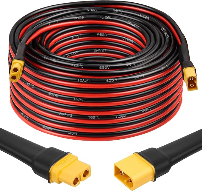 MOOKEERF 75FT XT60 Extension Cable - 10AWG with Male to Female Connector for Portable Power Station Solar Panel RC Battery