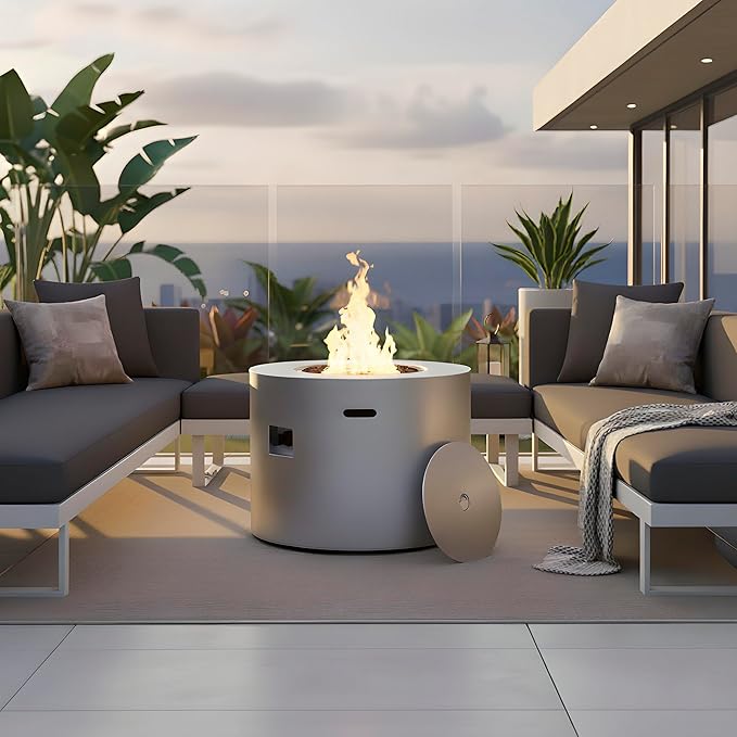 Kinger Home Loren 32-Inch Round Propane Fire Pit Table Alloy Steel Outdoor Fire Pit with 50000 BTUs Includes a Burner lid Lava Rocks and Weatherproof Cover