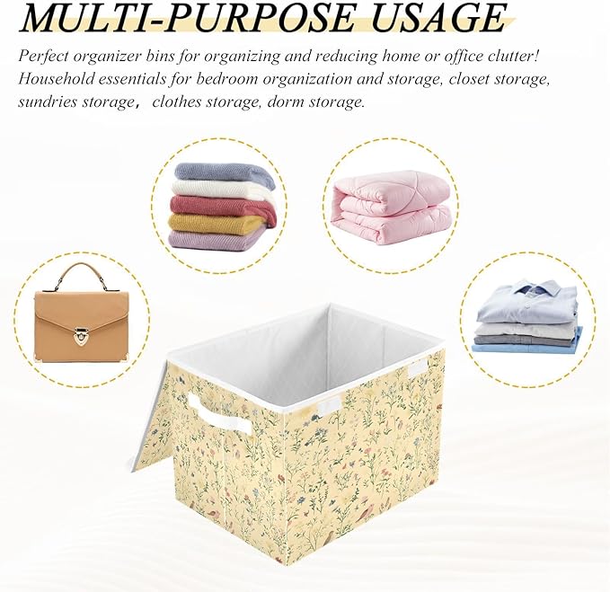 Retro Flower Cluster Fabric Storage Bins with Lids and HandleFoldable Storage Bins with LidsCloset Organizers for Clothes Storage Room Organization Office Storage Chest Organizer