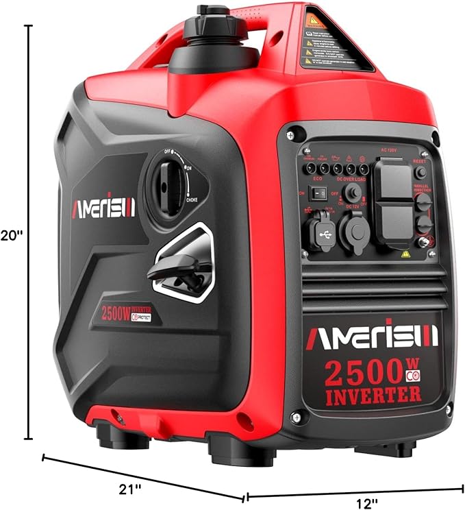 AMERISUN 2500W Portable Inverter Generator Gas Powered Generator with CO Sensor Super Quiet for Camping Tailgating Home Emergency Use EPA Compliant