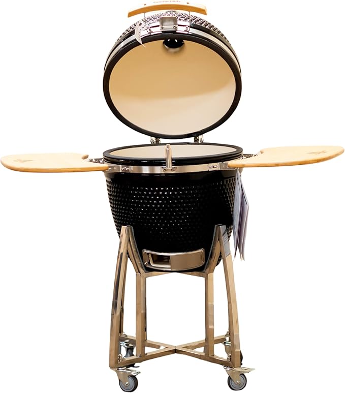 21 Kamado Grill COALS by Comfortbilt Ceramic Charcoal Grill Smoker with Cart Side Shelves and 412 Cooking Square Inches